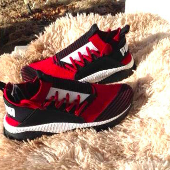 Puma Men Tsugi Jun Red Dahlia Black White Sneakers - Picture 5 of 8